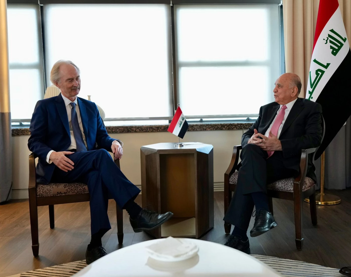 Image of Iraqi FM meets UN Syria envoy in New York